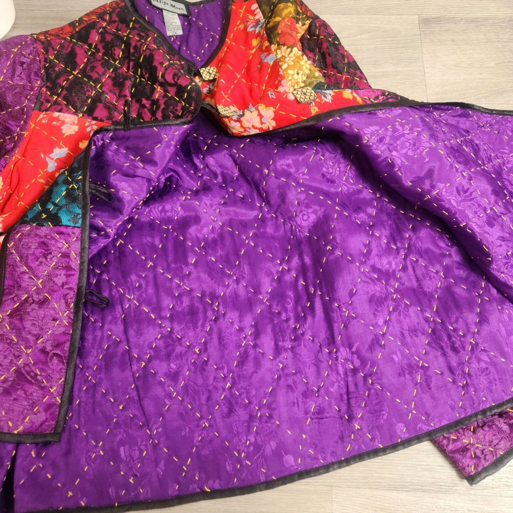 Indigo Moon Quilted Patchwork Jacket Size 2x Flor… - image 8